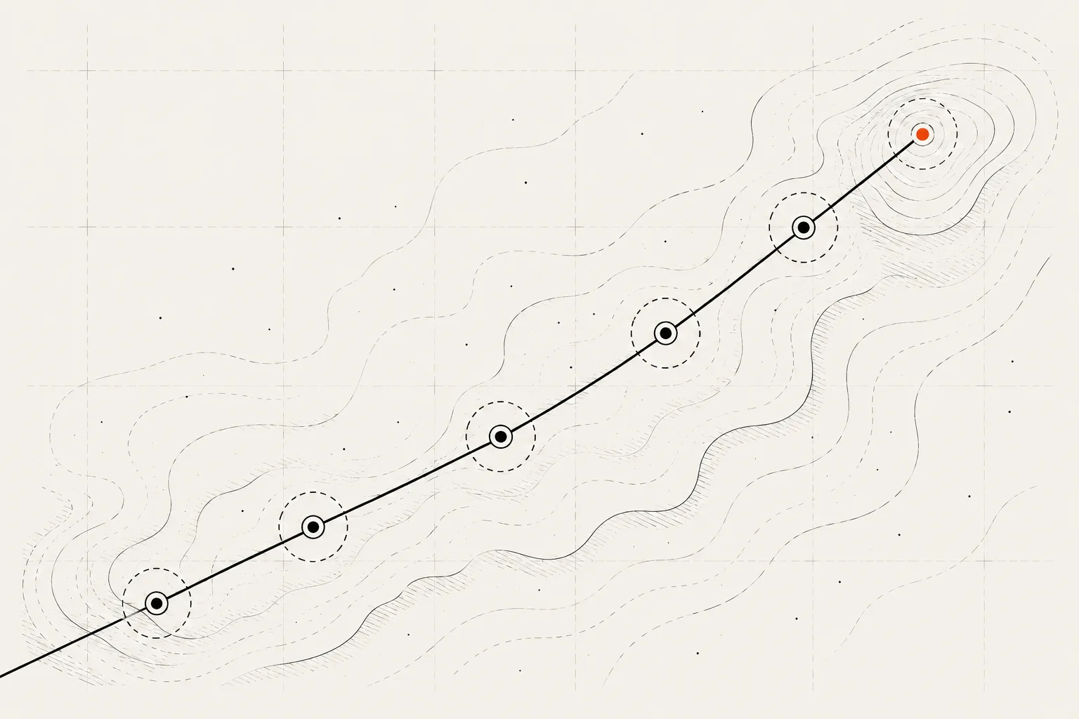 An engraving of a waypoint along a charted journey