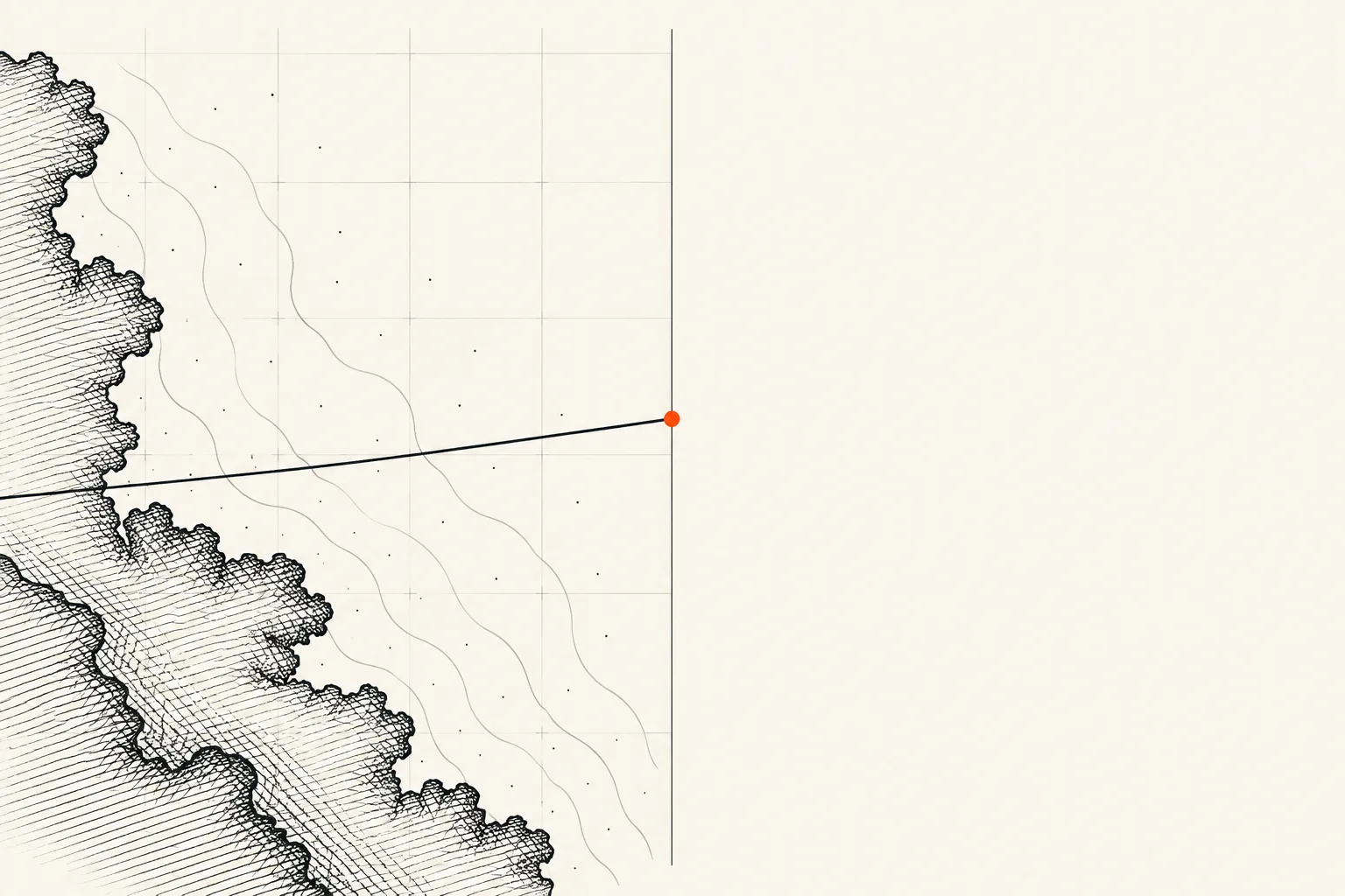 An old nautical chart at the edge where the mapped water ends