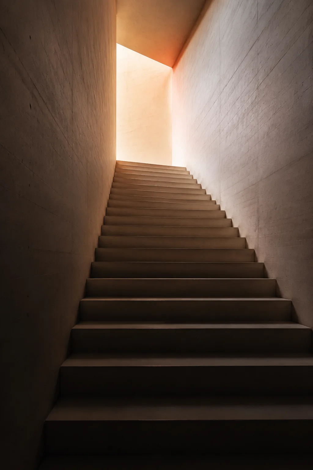 A minimal staircase ascending toward light