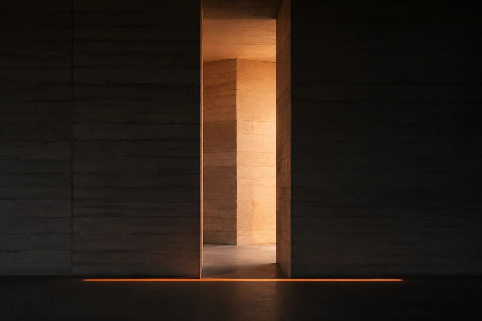 A modern concrete threshold at dusk